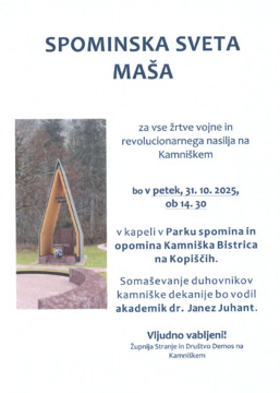 Spominska sveta maša v Parku spomina in opomina Kamniška Bistrica na Kopiščih