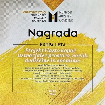 Projekt Vlasta Kopača prejel nagrado za ekipo leta 2026 