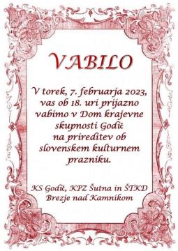 Prireditev ob slovenskem kulturnem prazniku v Godiču